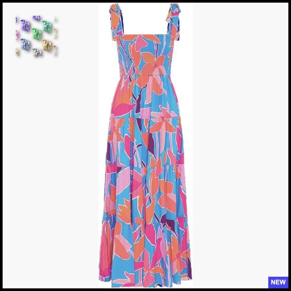 Dresses & Skirts - Boho Maxi Dress Summer Casual Flowy Square Neck Spaghetti Strap Ruffle Hem